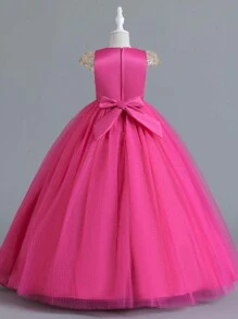 Girls' Elegant Bowknot Princess Dress, Suitable For Holiday Party And Formal Occasions (Please Refer To The Size Chart In The Product Details To Select The Appropriate Size)