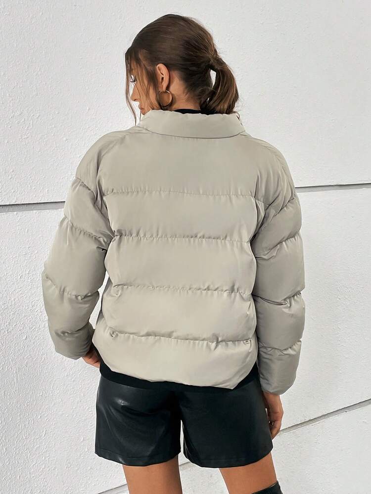 Drop Shoulder Slant Pockets Padded Coat