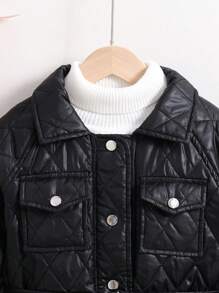 SHEIN 女大童翻蓋口袋腰帶絎縫外套無毛衣