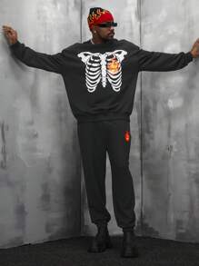 Manfinity VCAY Men Plus Skull Print Sweatshirt & Sweatpants