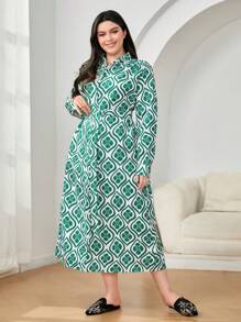 Mulvari Plus Allover Print Belted Shirt Dress - Green - View 2