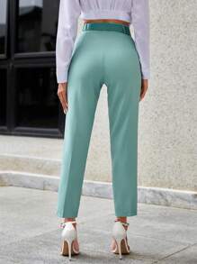 RueChic Slant Pocket Pants Without Belt - Green - View 2