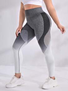 SHEIN Sport Studio Plus Ombre Hollow Out Wideband Waist Sports Leggings