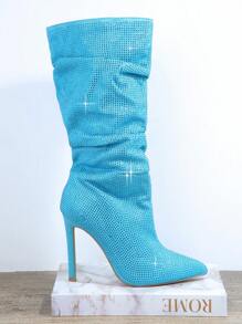 SHUZIA Pointy Toe Slip On Stiletto Boots - Blue - View 3
