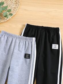 SHEIN Young Boy 2pcs Letter Patched Detail Contrast Tape Sweatpants - Multicolor - View 3