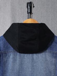 SHEIN Explorewe 男大童1入組翻蓋口袋連帽牛仔夾克 - 中等水洗藍 - 查看 3