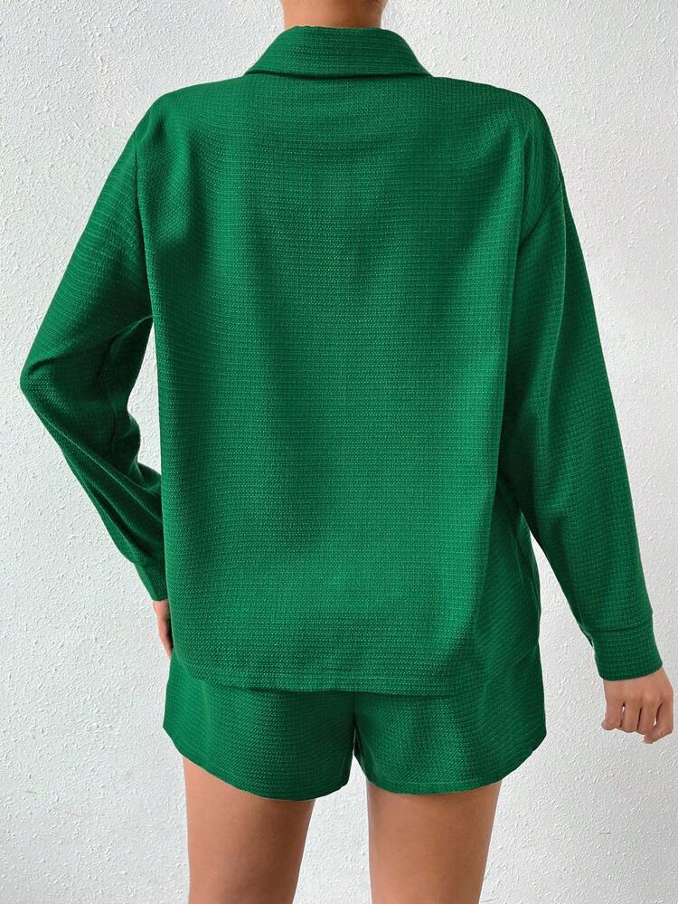 Drop Shoulder Pocket Patched Shirt & Shorts
