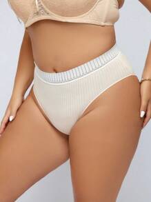 Plus Striped Tape Waist Panty - Apricot - View 1