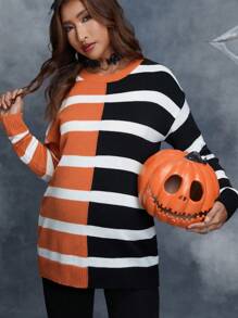 SHEIN Maternity Striped Pattern Drop Shoulder Sweater, For Winter - Multicolor - View 1