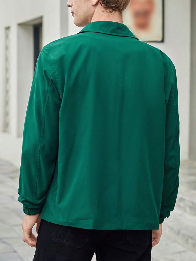 Men's Ultra Loose Jacket With Button Closure And Letter Patched Detail, For Fall Winter