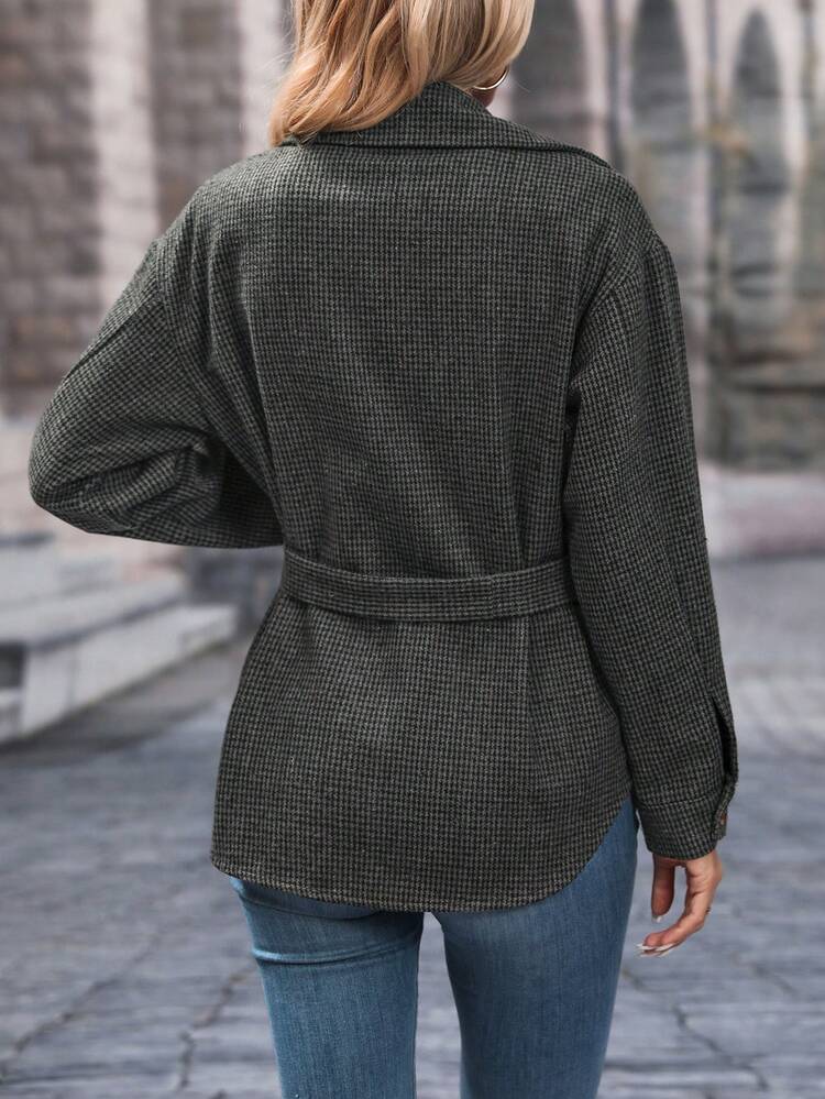 Flap Detail Drop Shoulder Belted Coat Fall Cloth For Women