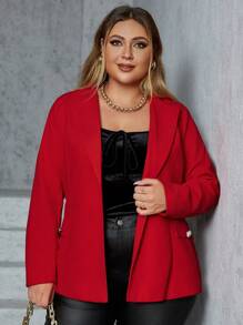 Eilly Bazar Plus Lapel Collar Open Front Blazer - Red - View 1