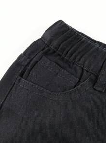Tween Boys Versatile Personalized School Style Sporty Pocket Denim Pants,Holiday,Summer,Travel - Black - View 4