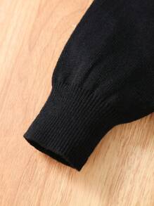 Young Boy Letter Pattern Hooded Sweater - Black - View 4