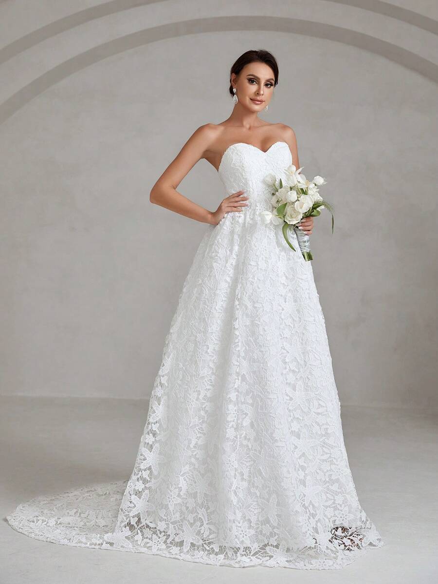 Floral Embroidery Tube Wedding Dress SHEIN USA