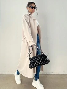 SHEIN Unity Drop Shoulder Belted Longline Trench Coat - Beige - View 3