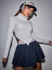 SHEIN Unity 高領後背繫帶短款毛衣 - 白色 - 查看 1