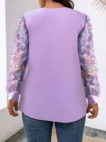 Calvaya 大碼貼花燈籠袖上衣 - 淡紫色 - 查看 2