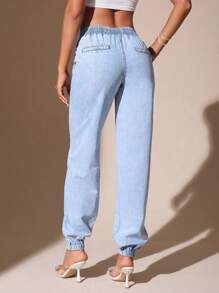 SHEIN BAE 口袋純色女士牛仔褲