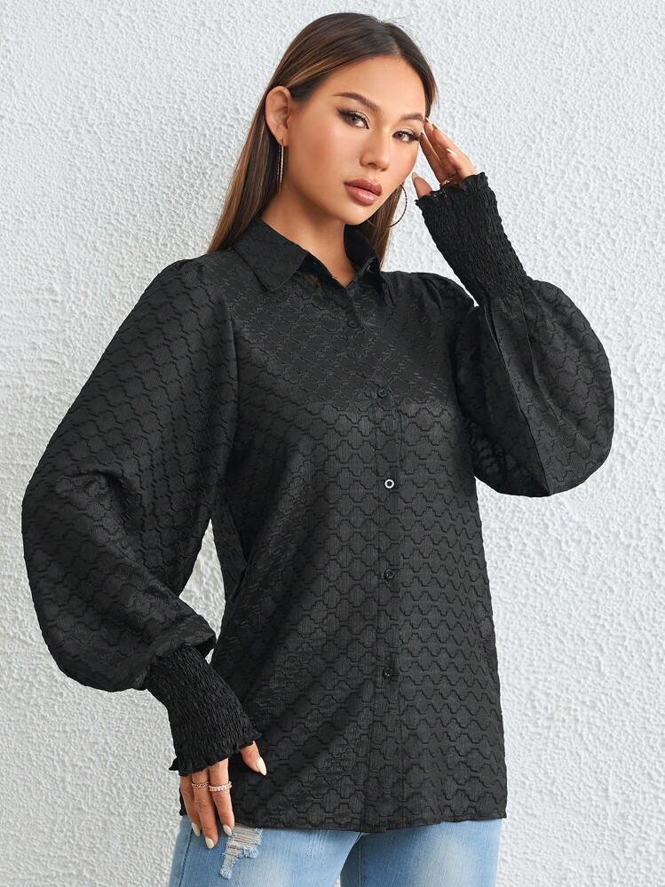SHEIN Privé Camisa unicolor con botón delantero - Negro - Añade 4