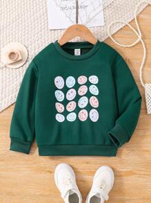 SHEIN Young Girl Cartoon Graphic Sweatshirt - Dark Green - View 1