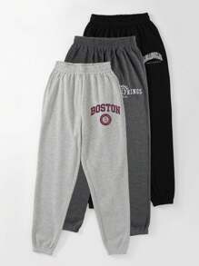 SHEIN Unity 3入組字母圖案保暖襯裡運動褲