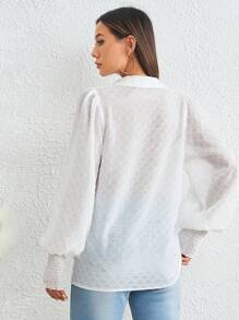 SHEIN Privé Chất rắn Nút phía trước Áo sơ mi - trắng - Xem 2