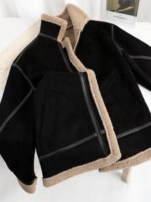 男式泰迪衬里拉链夹棉大衣 - 黑色 - 查看 4