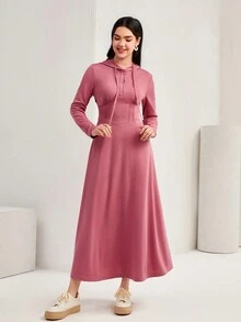 Mulvari Abito trapezio monocolore con coulisse con cappuccio