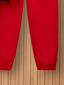 SHEIN 2pcs Tween Boy Casual Cat Letter Print Thick Hoodie Sweatshirt And Solid Color Knit Pants Set - Black - View 10