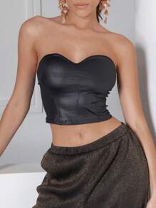 SHE(IN) BRASIL 素色短款抹胸上衣 - 黑色 - 查看 4