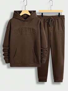 Manfinity RebelGame 1pc Letter Graphic Hoodie & 1pc Sweatpants - Brown - View 1