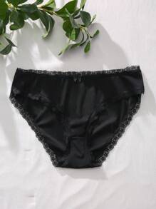 SHEIN Talla grande Bragas ribete con encaje con lazo delantero - Negro - Ver 1