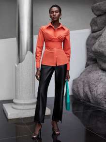 Maija Chất rắn Buộc lại Áo sơ mi - trái cam - Xem 8