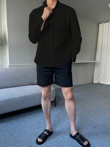 DAZY Men Solid Button Up Shirt, Fall Clothes Long Sleeve Men Shirt Business Attire