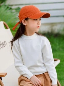 Tween Girl Solid Mock Neck Sweater - White - View 2