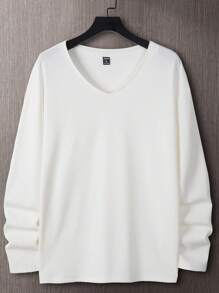 Manfinity Homme 男士純色v領t恤 - 白色 - 查看 6