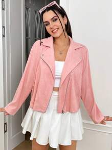 SHEIN MOD 加拉鍊夾克 - 藕粉色 - 查看 1