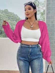 POPSWAY 大码蝙蝠袖开衫 - 玫紅色 - 查看 4