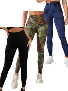 Easithlete 3pcs In Đồ họa Thắt lưng băng rộng Quần Xà cạp thể thao - Nhiều màu - Xem 4