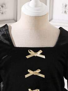 SHEIN Váy dự tiệc nhung và vải tuyn thanh lịch cho bé gái, Thu/Đông - Nhiều màu - Xem 3