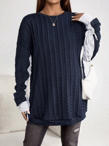 SHEIN Maternity Lace Up Side Drop Shoulder Sweatshirt, For Winter - Navy Blue - View 1