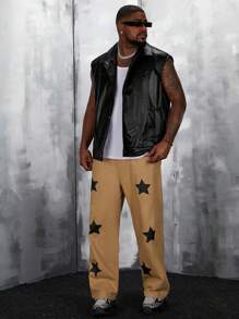 Manfinity VCAY Men Plus Loose Fit Pu Leather Sleeveless Jacket, For Fall Winter - Black - View 6