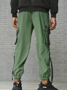 Manfinity Roghcode Men Buckle Tape Flap Pocket Side Drawstring Waist Cargo Pants - Army Green - View 2