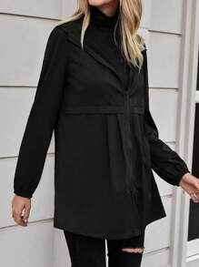 SHEIN LUNE Áo khoác trùm đầu có khóa kéo chắc chắn - màu đen - Xem 5