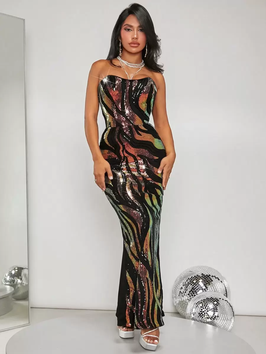 SHEIN SXY Tube Sequin Bodycon Dress - Multicolor - View 1