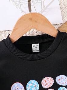 SHEIN Young Girl Cartoon Graphic Thermal Lined Sweatshirt - Black - View 6