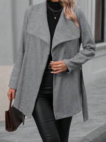 SHEIN Clasi 瀑布領束帶大衣 - 深灰色 - 查看 1