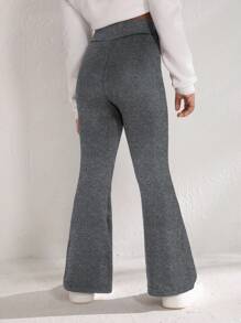 SHEIN Cô gái Tween Dệt kim Marled Chân bùng Quần thể thao - Xám - Xem 2