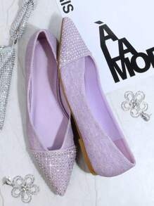 SHUZIA Rhinestone Detail Point Toe Ballet Flats